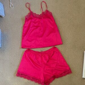 Women's Pink Lace Trim Sleepwear Set